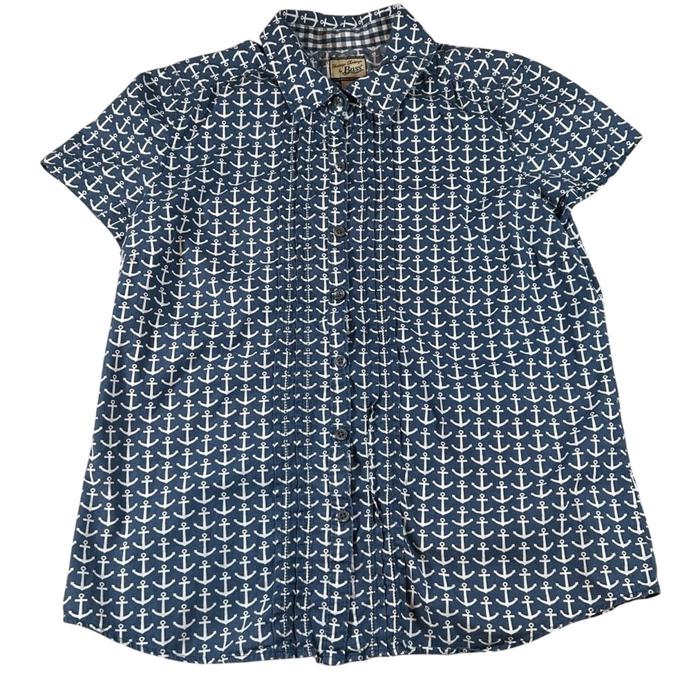 G.H. Bass Nautical Anchor Shirt Men's Large Blue Cotton Button Up Coastal Casual